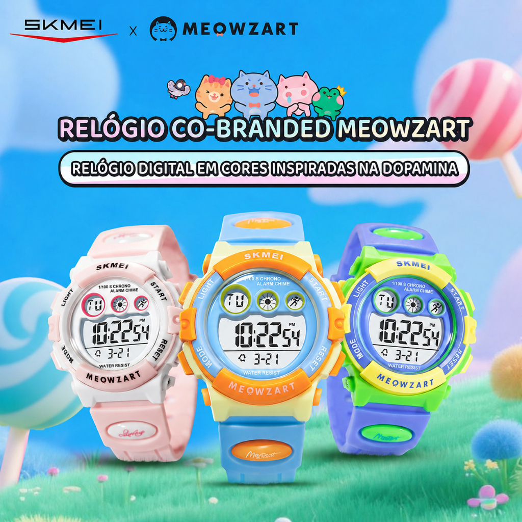 SKMEI 7803 Relógio Infantil Digital Esportivo para Meninos e Meninas com Cronômetro Alarme Calendário e Luz LED
