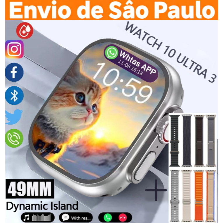 [Oferta especial de smartwatch de 49mm] S10 Ultra 3 Original com monitoramento cardíaco, chamadas Bluetooth iOS&Android
