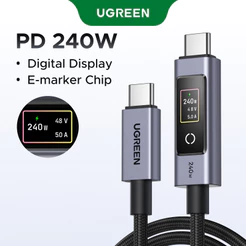 UGREEN 240W Cabo USB C De Carregamento Super Rápido 2M Com Display De Energia Digital Liga De Alumínio Fio Trançado Espa