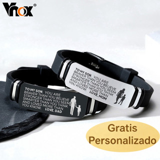 Vnox Pulseira com Identificação Customizada Personalizada com Silicone Ajustável Bijuteria Masculina Presente para pai