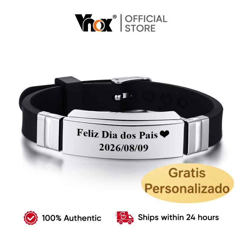 Vnox Pulseira Personalizada De Silicone Com Nomes E Escultura De Pulso Esporte Com Identificação Presente para pai