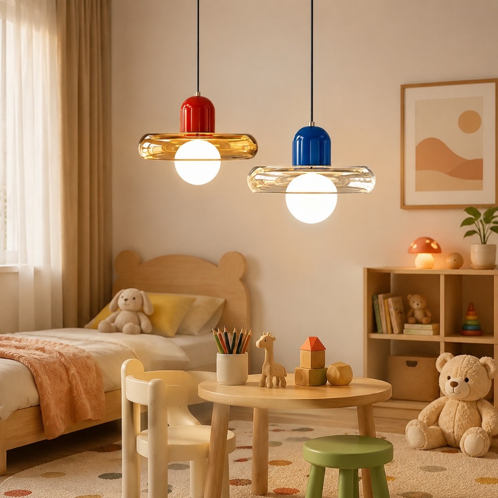 Lustres De Teto De Vidro Memphis , Luz Pendente LED Colorida Criativa , Cafés , Quartos Infantis E Decoração De Quarto D