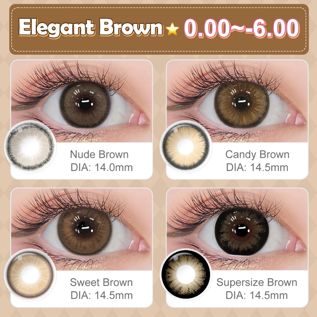 [0.00~-6.00] Lente De Contato Com Grau Magister Lentes Coloridas De 14mm/14.5-Série Marrom