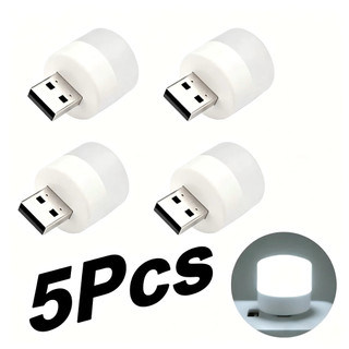 Kit 5 Mini Lâmpada LED USB Portátil Redonda Luz Noturna Computador Luz quente