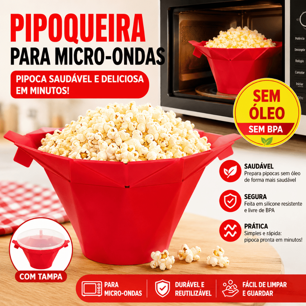 Pipoqueira Para Micro-ondas Sem Óleo Balde Pipoca Silicone Redonda Com Tampa saudável sem BPA