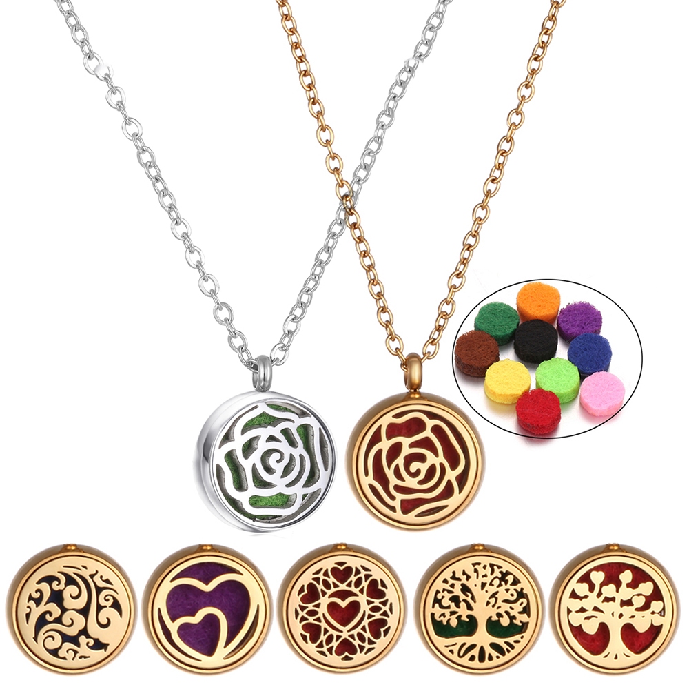 Novo Colar Difusor De Aromaterapia De Aço Inoxidável Dourado Para Mulheres Banhado A Ouro 18K Mini Medalhão Aberto Pinge