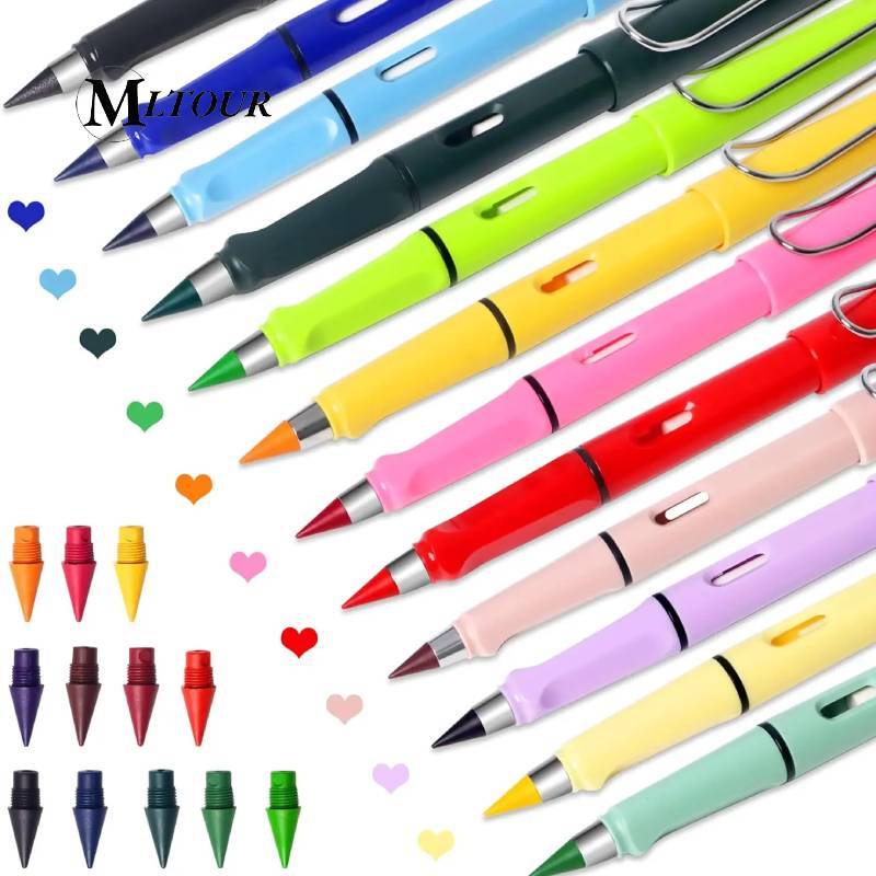 Lápis Eterno Colorido Escrita Ilimitada Pack Com 12 Cores Cecarga de Cabeça