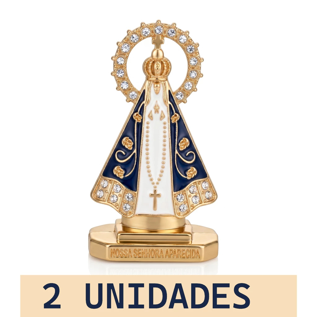 Kit 2 Imagens Nossa Senhora Aparecida Metal Com Brilho Para Carro , Mesa , Escritório
