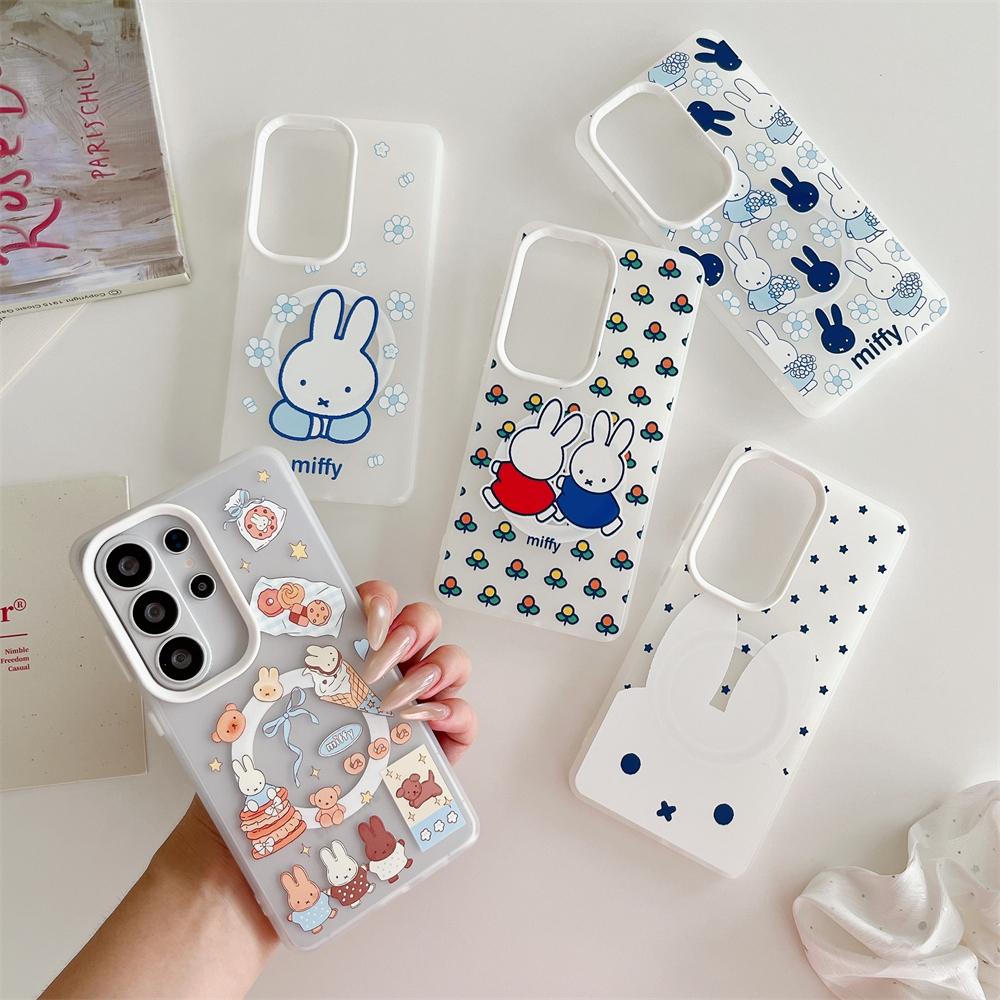 Magnético Sem Fio Para Samsung S26 S25 S24 S23 Ultra Plus Bonito Miffy Coelhos Adesivo A57 A37 A17 A07 A56 A55 Caso À Pr