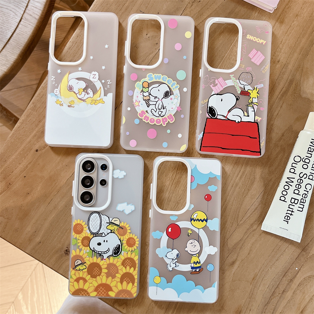 Magnético Sem Fio Para Samsung S26 S25 S24 S23 Ultra Plus Bonito Snoopy Adesivo A57 A37 A17 A07 A56 A55 Caso À Prova De 
