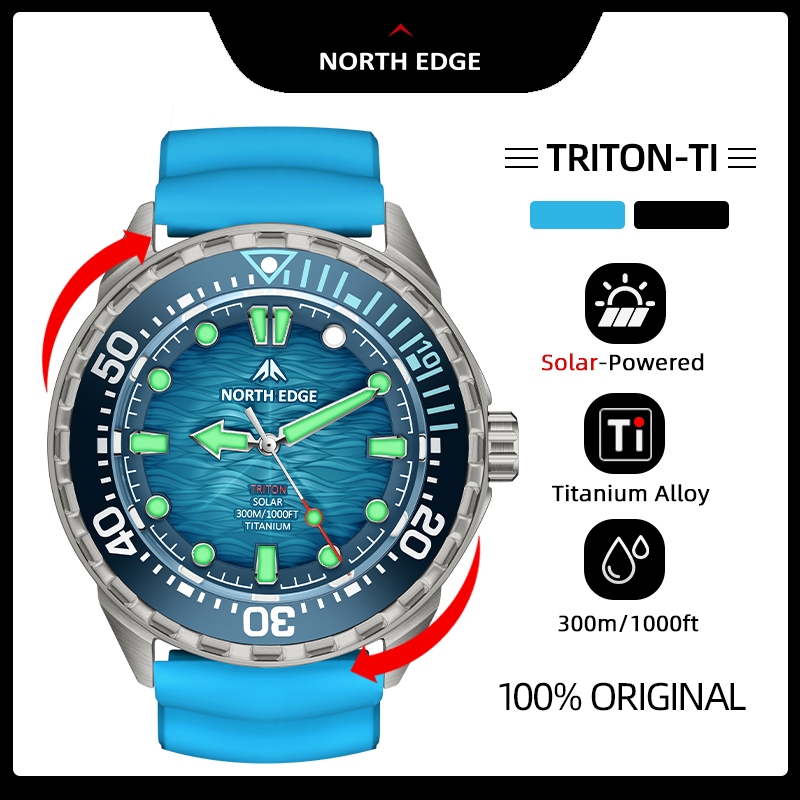 Relógio Masculino TRITON-TI Caixa Titânio Movimento Solar e Resistência à Água de 300M Relógio de mergulho 180+ dias