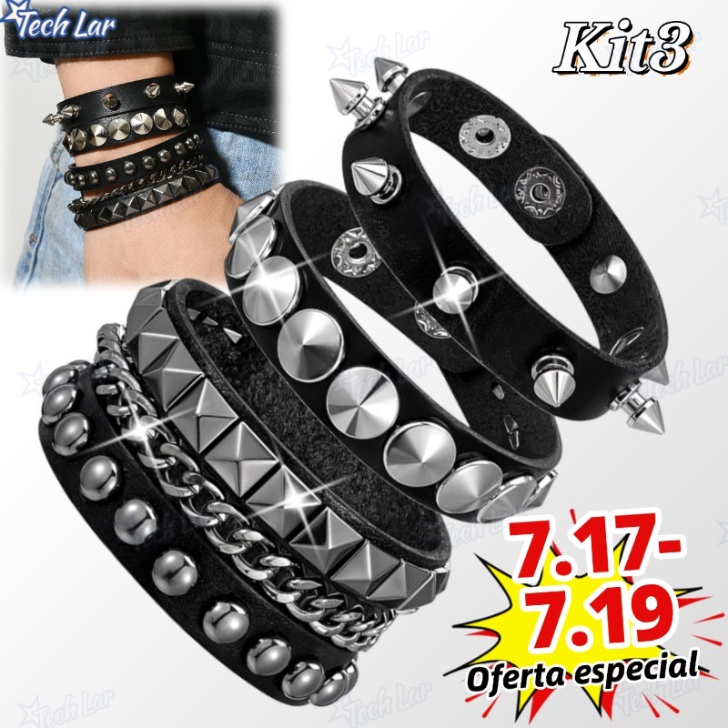 Pulseiras Y2K Cyberpunk - Conjunto de Pulseiras de Couro com Studs e Espinhos, Estilo Alternativo e Moderno-TL