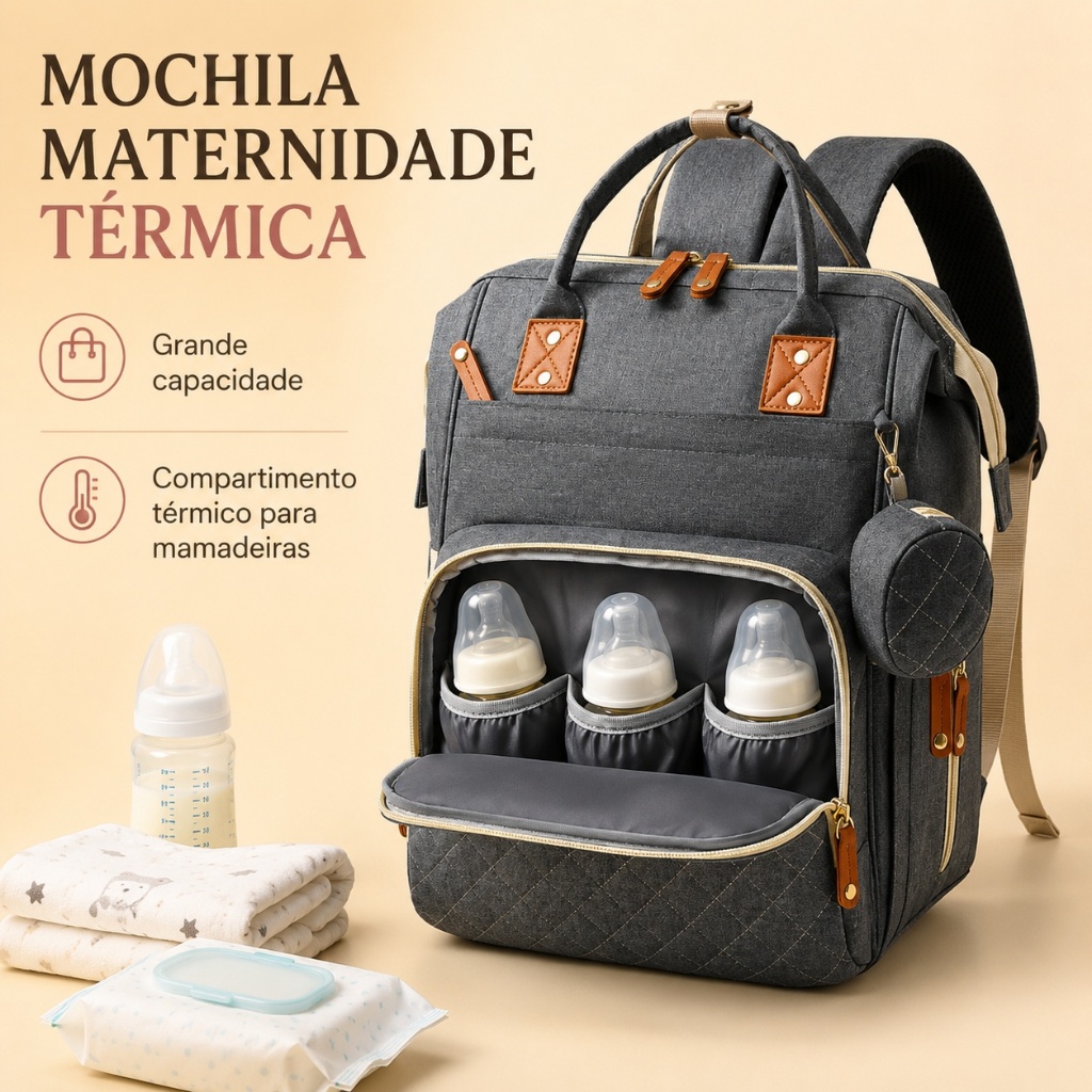 Mochila Bolsa Maternidade Mamãe Bebê Impermeável Porta mamadeira Fralda Creche escola