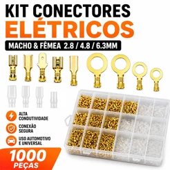 Kit Conector Emenda Fio Macho Fêmea 2.8/4.8/6.3mm 135/1000 Peças Elétrico Automotivo Universal