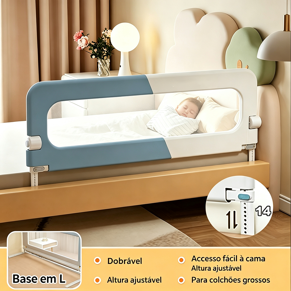 Grade Para Cama Dobrável,Grade De Proteção Para Bebê Com Tela De Segurança Dobrável E Altura Ajustável 120cm