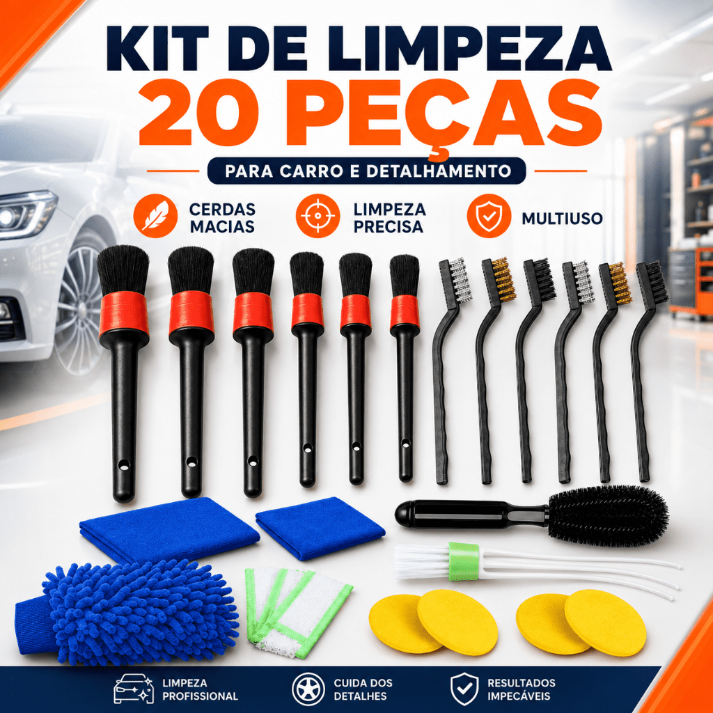 Conjunto de 20 peças escova de limpeza de carro escova de detalhe de cera ar condicionado saída de ar escova de limpeza