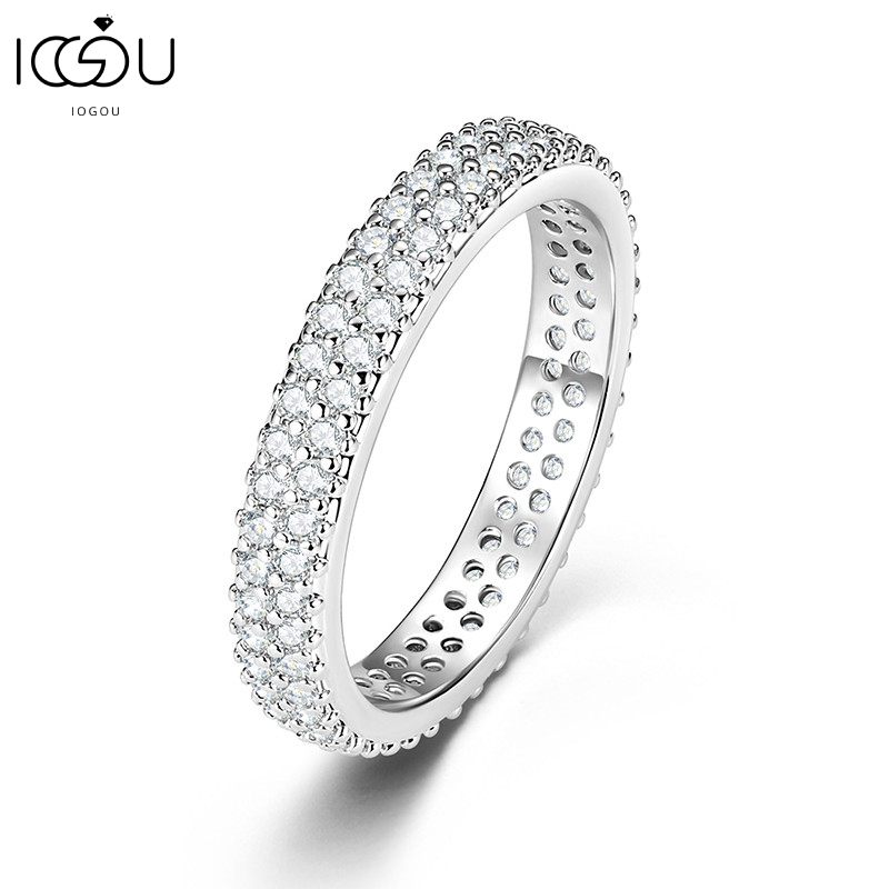 IOGOU GRA Certificado Moissanite Linha Dupla Allover Anel De Eternidade Completa Para Mulheres Corte Redondo Banhado A O
