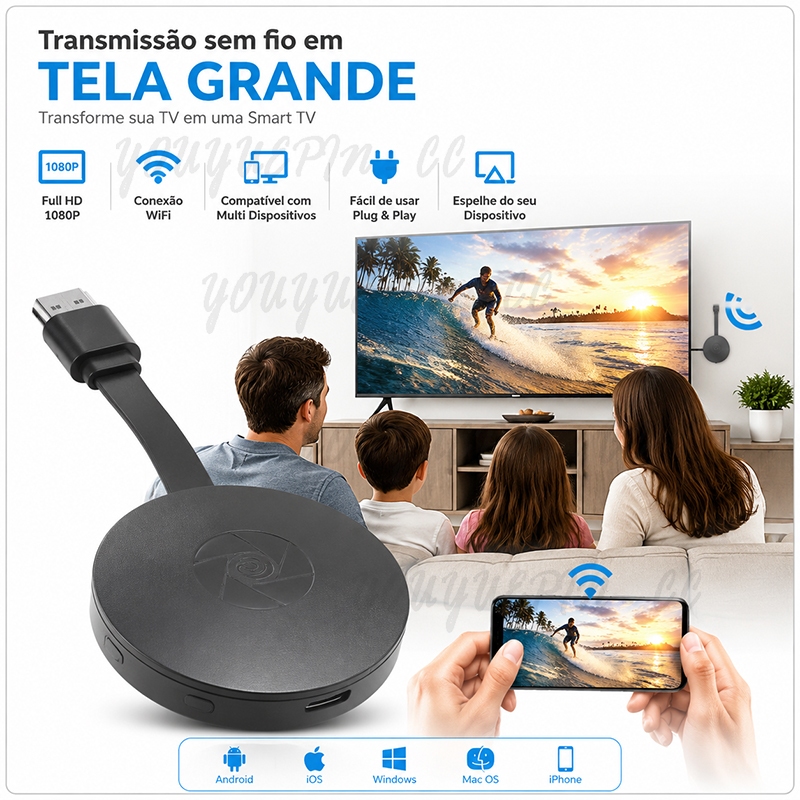 Chromecast 1080P G2 TV Streaming Miracast Airplay Sem Fio MiraScreen Wifi Display Anycast HDMI Dongle Para Android IOS