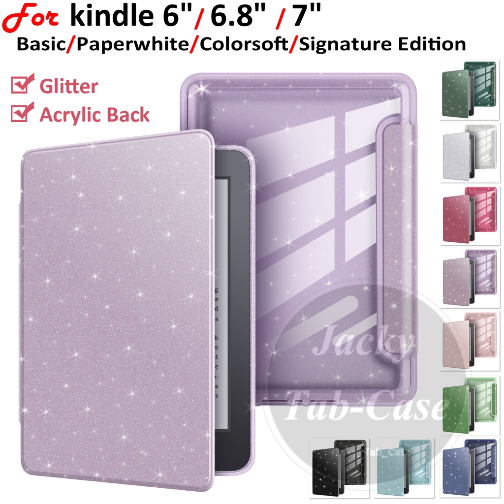 Capa De Acrílico Glitter Para kindle 6 " 6,8 " 7 " Paperwhite Colorsoft Edição de assinatura 1st 12a 11a 10a Geração