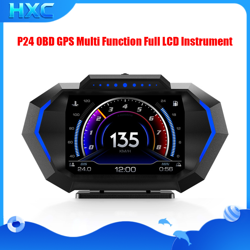 P24 Universal OBD2 Multifuncional Full LCD Display Inclinômetro Acelerômetro RGB Luz Ambiente