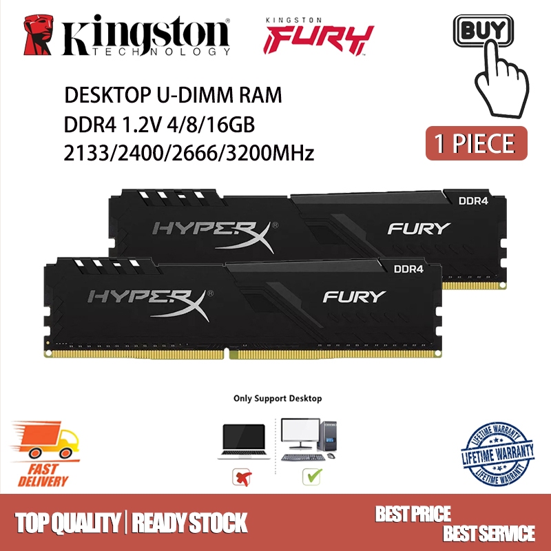 Memória Ram De Mesa Kingston HyperX FURY DDR4 16gb 8gb 4gb Desktop 3200/2666/2400/2133MHz PC4 288pin