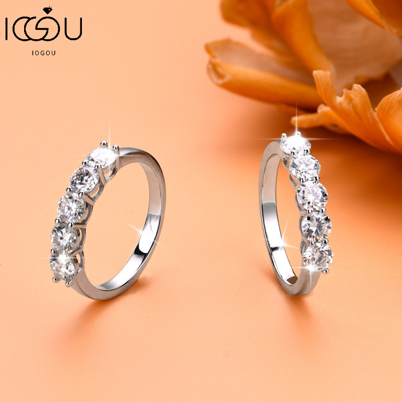 IOGOU Anel Moissanite GRA Certificada 1.5ct 5 Pedras Feminino Clássico Joia Presente Aniversário Noivado Casamento