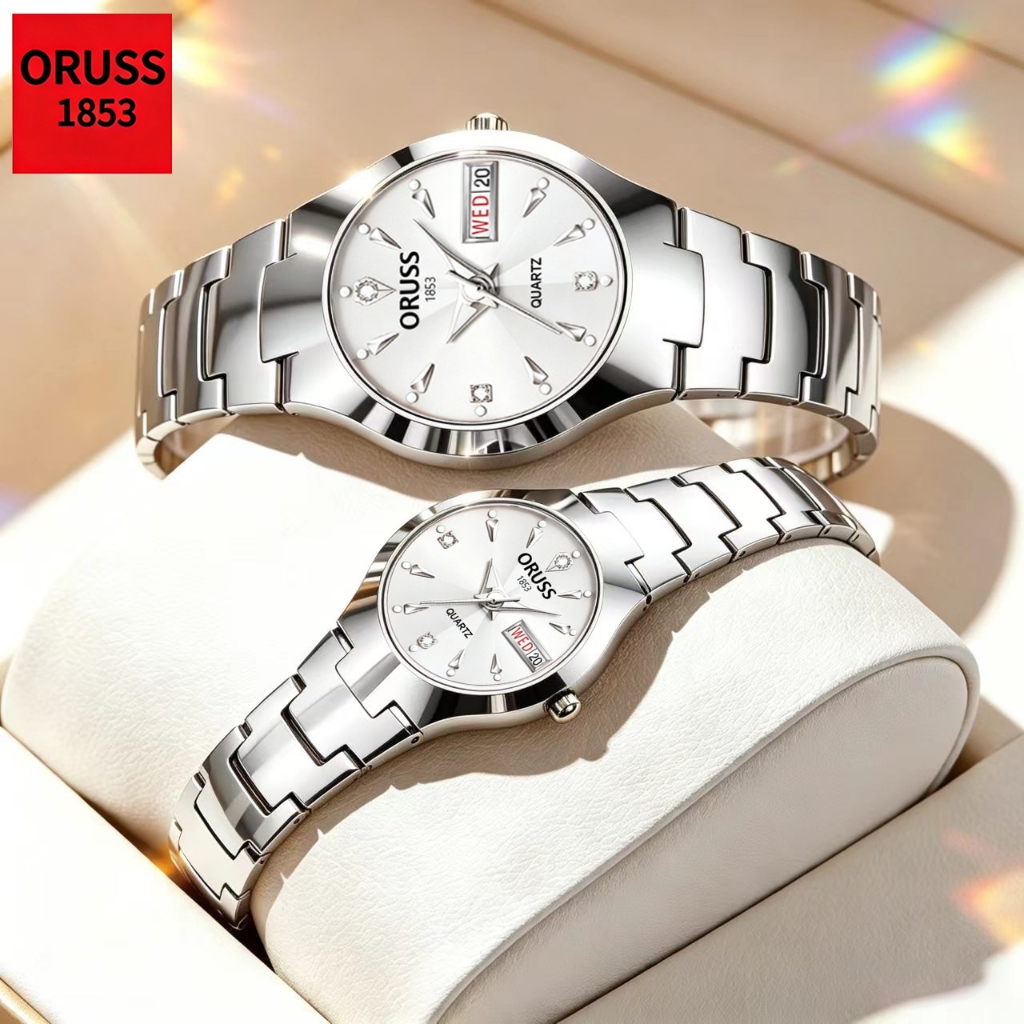 ORUSS Casal Original Marca de Luxo Aço Inoxidável Calendário Duplo Luminoso Reló