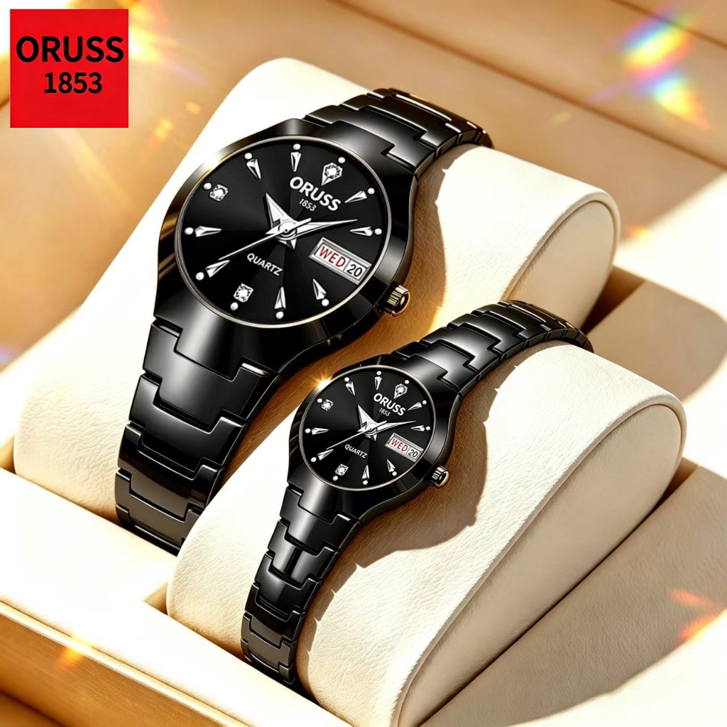 ORUSS Casal Original de Aço Inoxidável Luminoso Calendário Duplo Luxo Relógio de