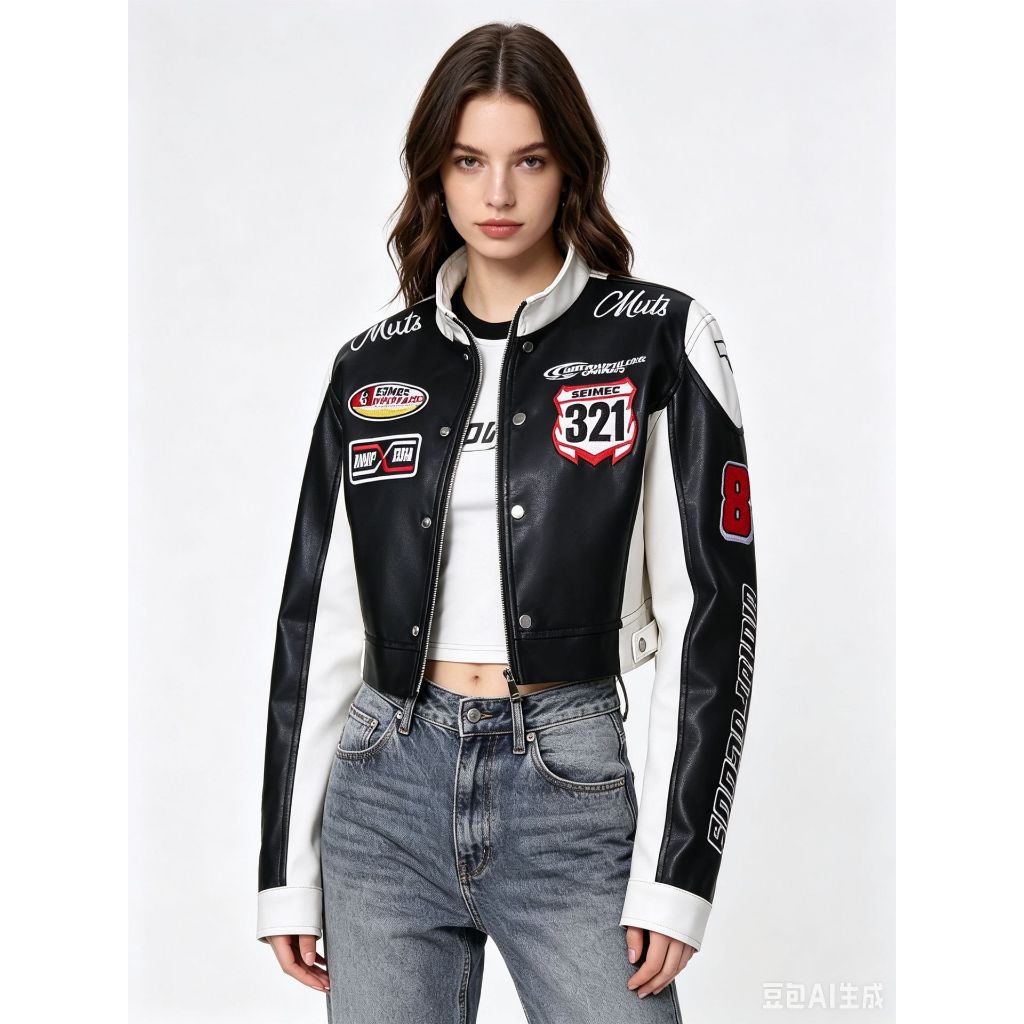 Feminino roupas de motocicleta bordado branco couro do plutônio roupas femininas na moda legal bonito Jazz dança roupas