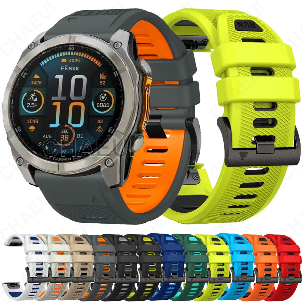 Pulseira De Silicone De 26mm 22mm , Cor Dupla , Acessórios Para Garmin Fenix 8 51mm 47mm 43mm / Fenix 7X / Fenix3 hr