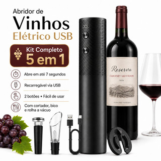 Saca Rolha Abridor De Vinho Elétrico Recarregável Automático Kit 4 Peças Carregamento por usb