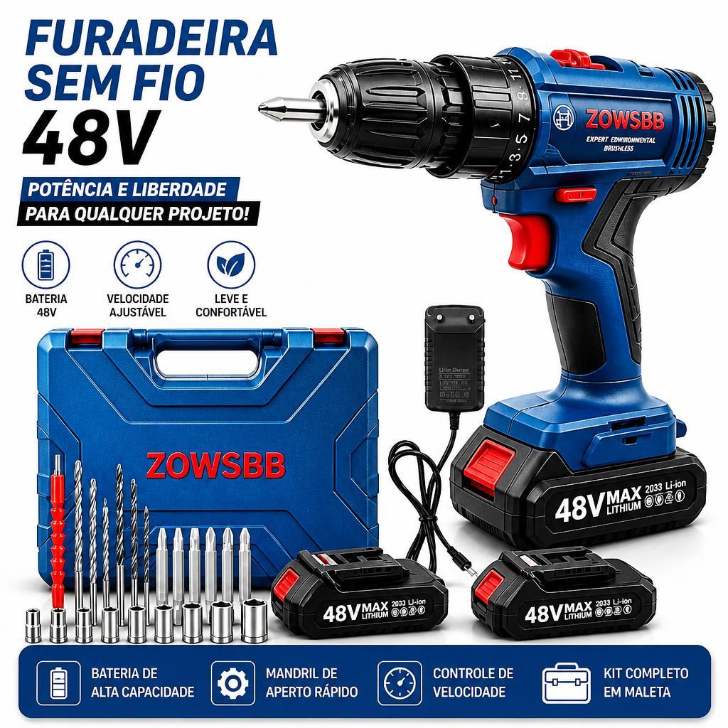 Furadeira parafusadeira GSR 185-li 48v  Furadeira elétrica 2 Baterias furadeira de impacto elétrica ZOWSBB