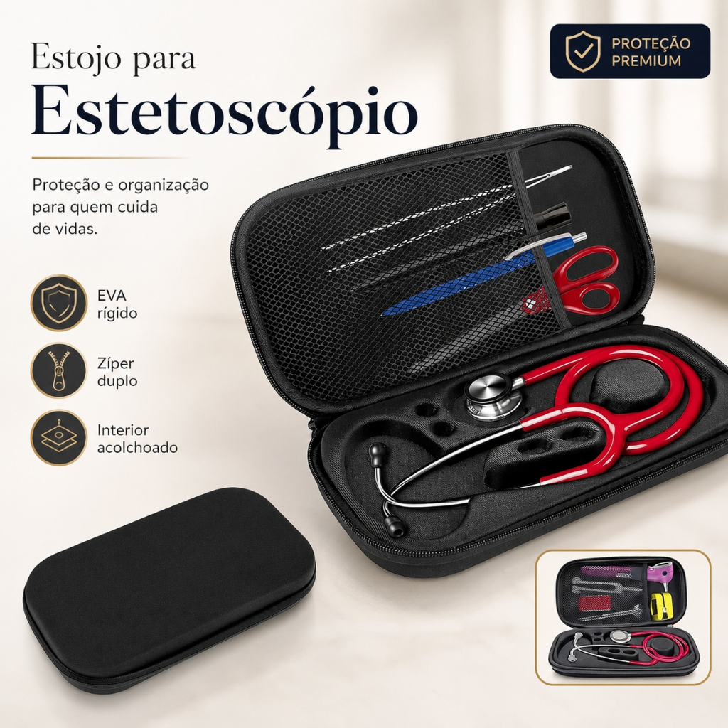 Estojo Portátil EVA para Estetoscópio com Zíper Protetor Universal Médico alta qualidade