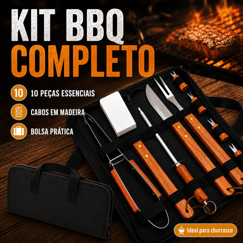 Kit de churrasco conjunto de 10 peças kit de churrasco de aço inoxidável conjunto de 10 peças de aço inoxidável-criativo