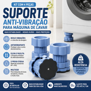Kit 4 Pés Antivibração Antiderrapante para Máquina de Lavar e Geladeira