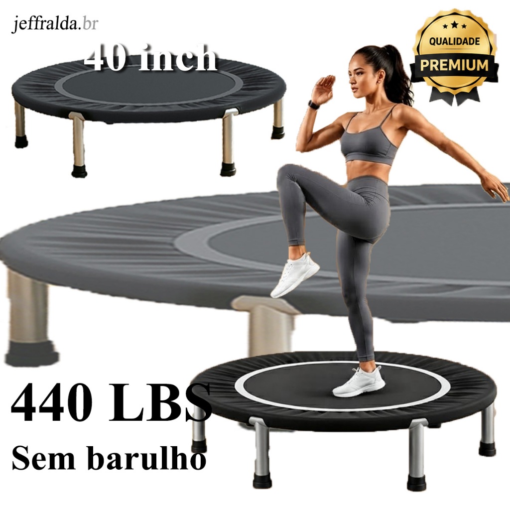 Cama Elástica com Aro de Reforço Suporta 200kg Jump Trampolim Mini Cama Elástica Fitness 1 metro