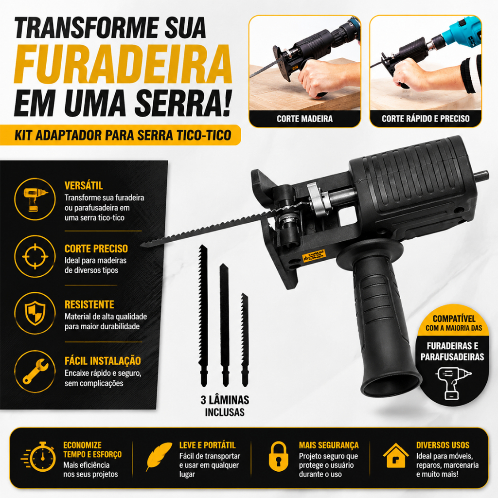Kit Serra Adaptador de Serra Tico-Tico Elétrica para Furadeira e Parafusadeira