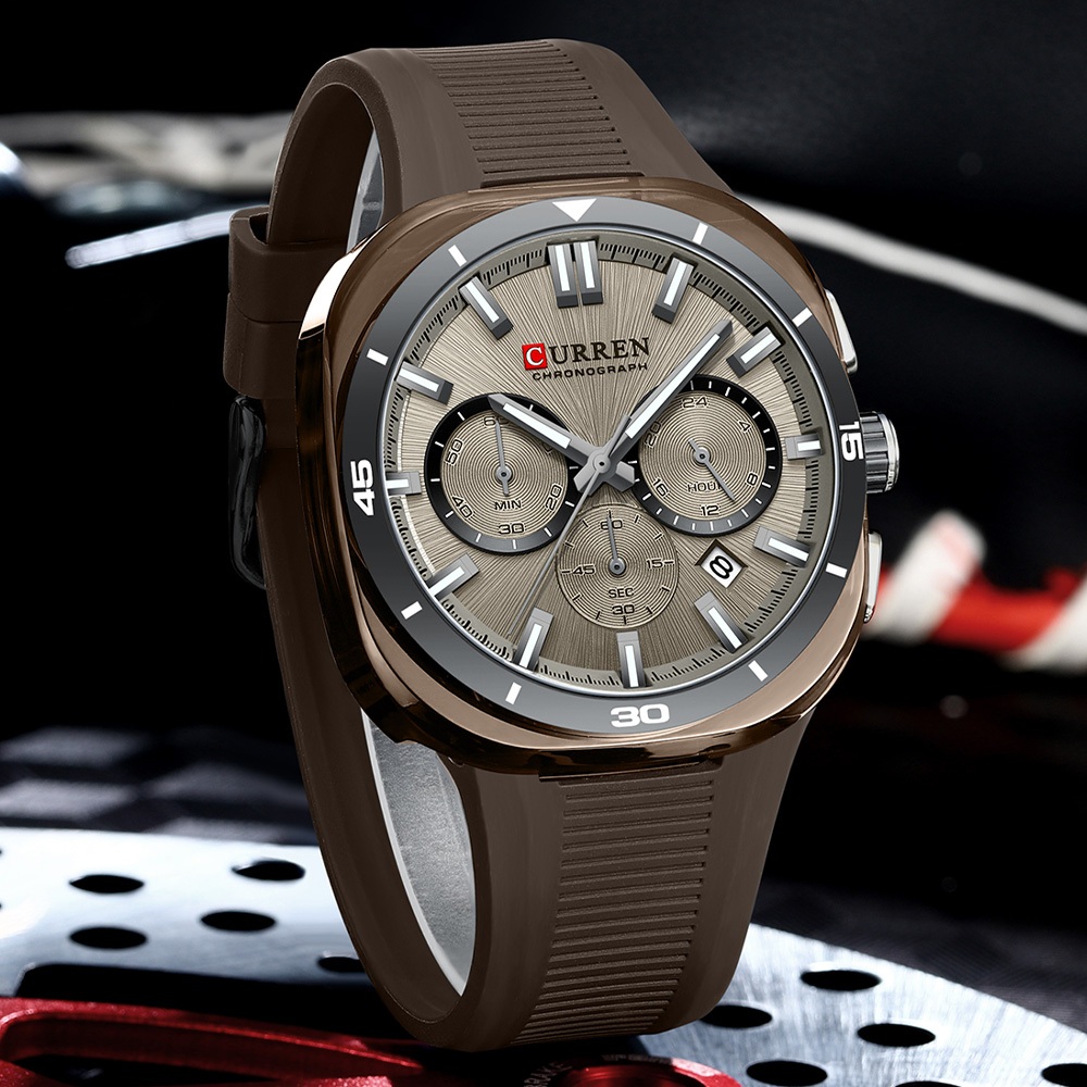 Relógio Masculino CURREN Novo Modelo Com Pulseira De Silicone, Cronógrafo, Mãos Luminosas, Exibição De Data, Design · foto 2