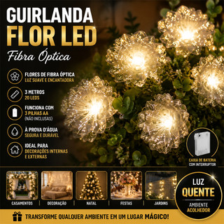 Luzes de Fadas Flores Fibra Óptica 3m 20 LEDs a Bateria
