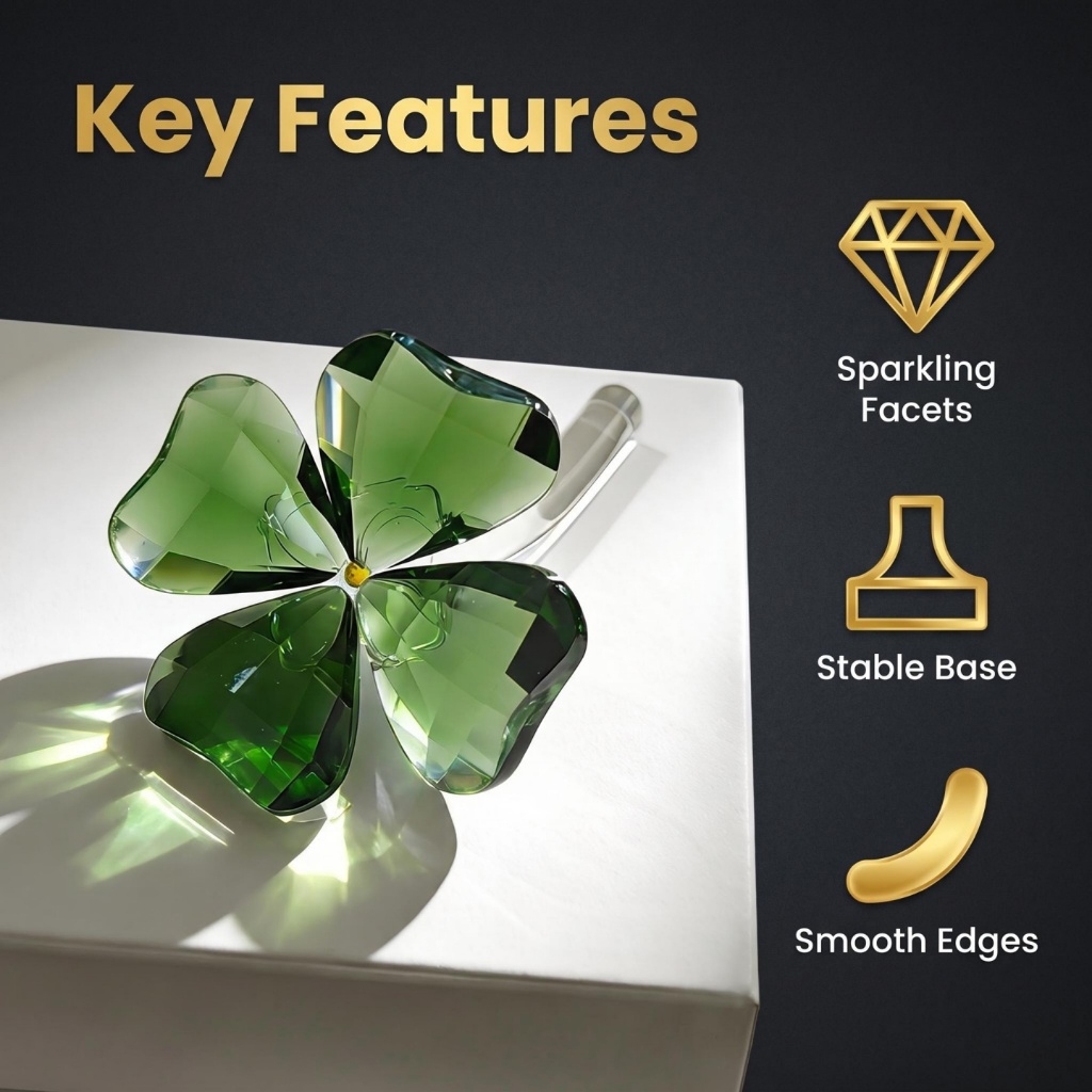 Ornamento De Mesa De Trevo De Quatro Folhas Verde De Cristal Artificial , Decoração De Charme Da Sorte — imagem 2 de 2