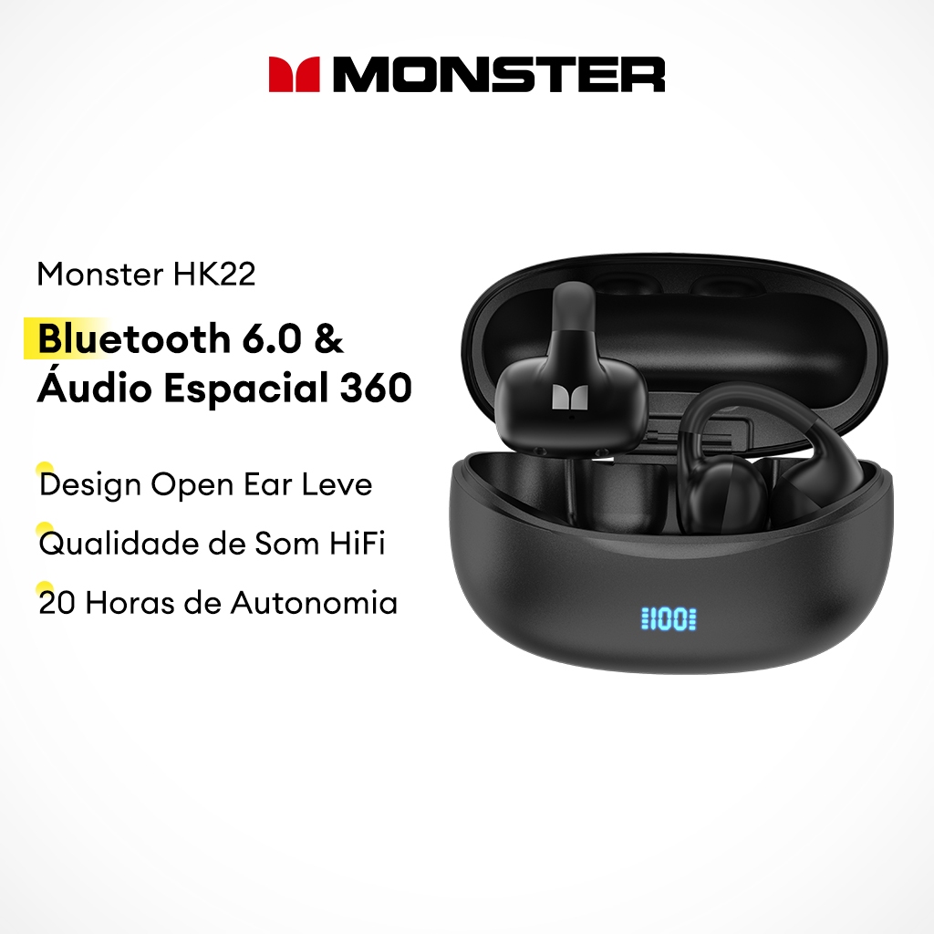MONSTER HK22 Fones De Ouvido Bluetooth Versão 6 0 Som Alta Fidelidade 360 Áudio Espacial Leve Ajuste Seguro 20H Playtime