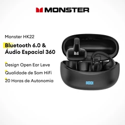 MONSTER HK22 Fones De Ouvido Bluetooth Versão 6 0 Som Alta Fidelidade 360 Áudio Espacial Leve Ajuste Seguro 20H Playtime