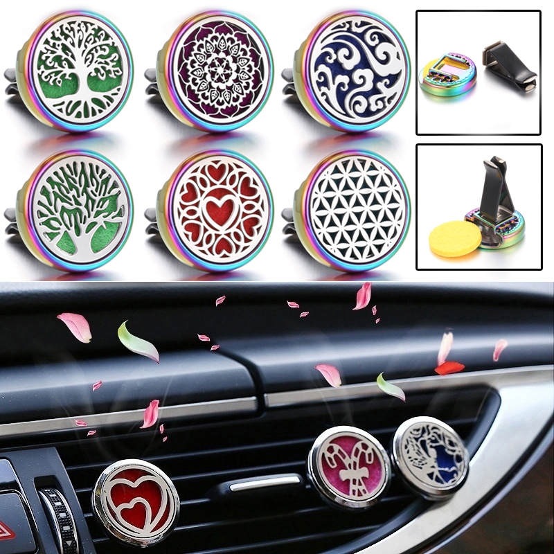Cor Aromaterapia Jóias Medalhão Pingente Ambientador De Carro Aroma Perfume Óleos Difusor De Óleo Essencial Clipe Dropsh