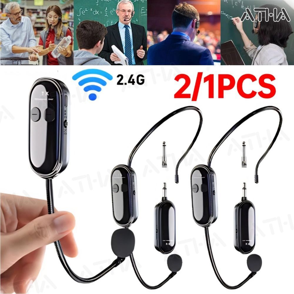 Kit Microfone de Cabeça Sem Fio Headset 2.4GHz -Transmissor + Receptor-Para Aula Apresentações Academia,Alta Qualidade