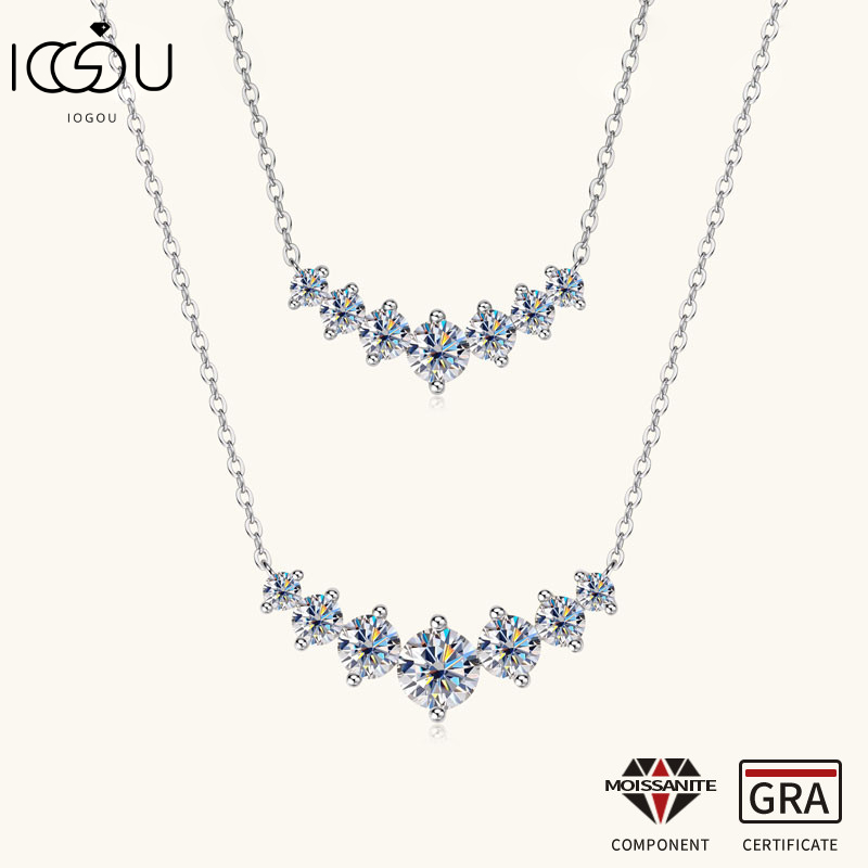 IOGOU 925 Prata Esterlina Moissanite Arco Sorriso Pingente Colar Para Mulheres Certificado GRA 7 Pedras D Cor VVS1 Elega