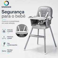 Snzeske [PIX]Cadeirão de Alimentação Infantil Portátil com Altura Ajustável e Assento Acolchoado