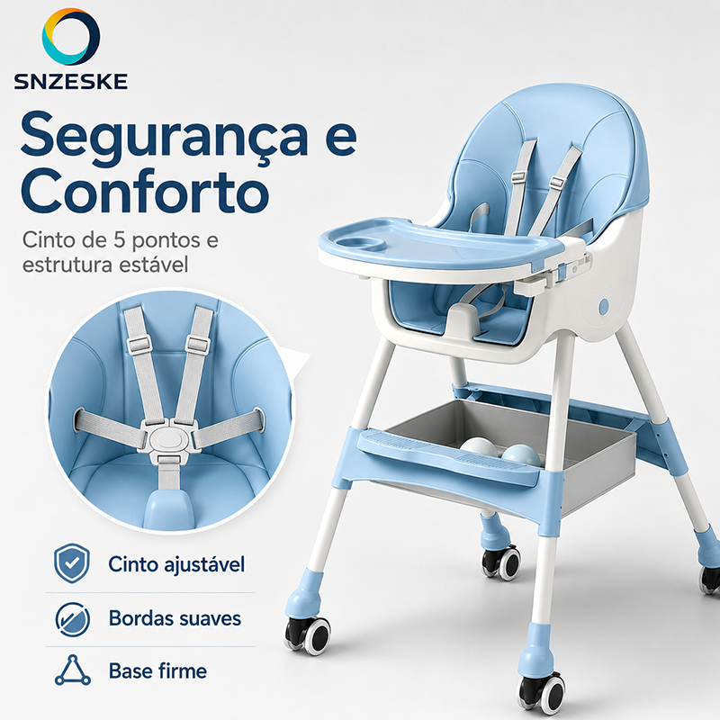 Snzeske PIX Cadeirão Portátil para Bebê com Altura Ajustável Cinto de Segurança e Assento Acolchoado.
