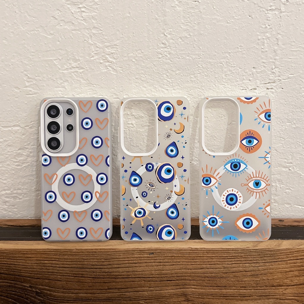 Magnético Sem Fio Para Samsung S26 S25 S24 S23 Ultra Plus Olhos Azuis Adesivo A57 A37 A17 A07 A56 A55 Caso À Prova De Ch