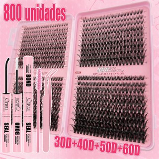 Kit 800 Tufos de Cílios 30D 40D 50D 60D Curvatura D 9-18mm Extensão DIY