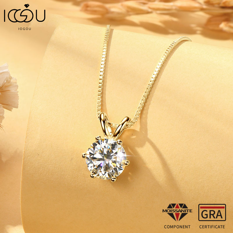 IOGOU 925 Prata Esterlina 0.5-5 Quilates Moissanite Solitário Pingente Colar Para Mulheres Certificado GRA 6 Pinos Cláss